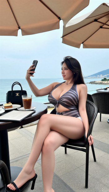 Beautiful Korean Girl Coffee Shop Legs